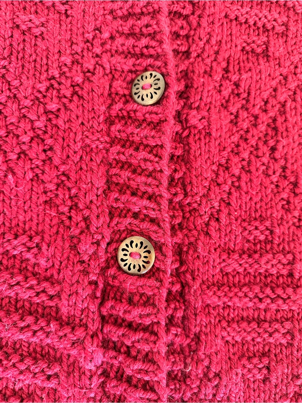 NONIA Vintage Hand Knit Wool Cardigan Sweater Raspberry Size Large** - Picture 8 of 14